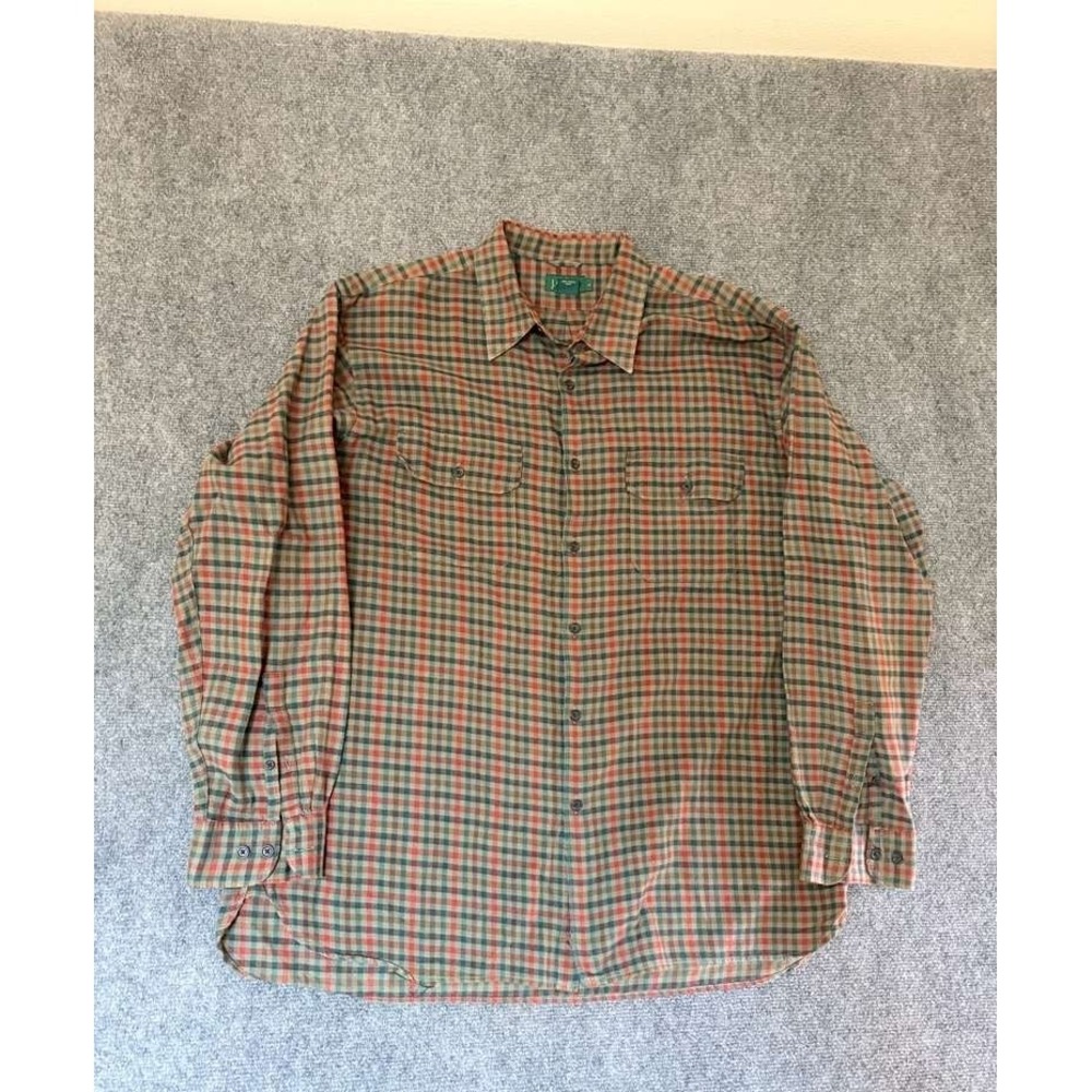 Vtg J.Crew Oarsman Shirt Mens Large Green Orange Plaid Flannel Button Up Casual